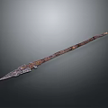 Ancient Decorative Weapon With Intricate Carved Long Handle And Sharp Spearhead