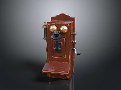 Vintage Retro Electronic Telephone Device With Wooden Body And Brass Components 3d model