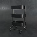 Three Tier Metal Utility Cart With Black Trays And Rolling Wheels