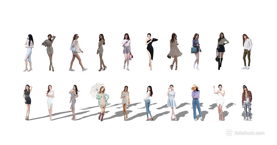 Multiple Women Modeling Various Fashionable Outfits With Different Stylish Poses 3d model 
