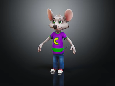 Cartoon Mouse Character Wearing Purple T Shirt Blue Jeans And Red White Sneakers 3d model
