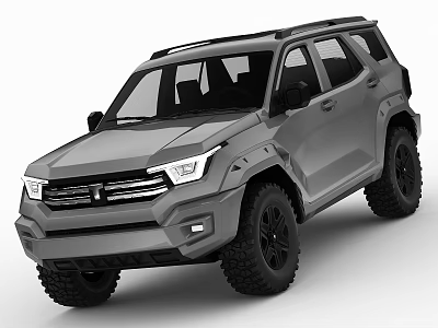 Gray Off Road SUV With Large Tires Roof Rack And Rugged Front Design 3d model