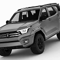 Gray Off Road SUV With Large Tires Roof Rack And Rugged Front Design