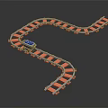 Toy Train Track Set With Curved Orange And White Sections And Blue Toy Car