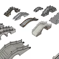 Various Bridge Models Showcasing Different Arch Designs Railings And Structural Styles 3d model