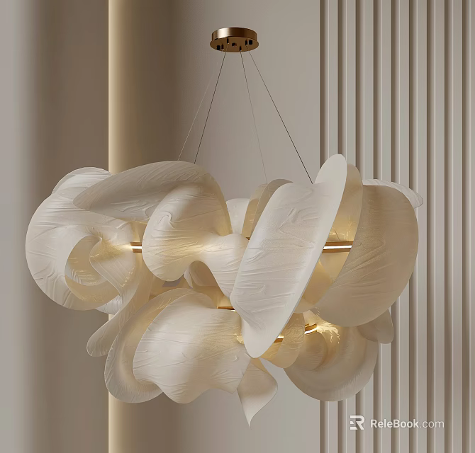 Modern White Flowing Petal Shaped Chandelier With Soft Illumination For Interior Decor 3d model 