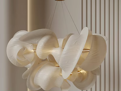 Modern White Flowing Petal Shaped Chandelier With Soft Illumination For Interior Decor 3d model