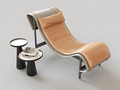 Sleek Modern Curved Leather Leisure Chair With Minimalist Round Side Tables For Comfortable Home Use 3d model