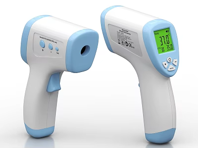Medical Device Non Contact Infrared Thermometer With Digital Display And Blue White Design 3d model