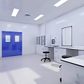 Clean Modern Laboratory Interior With Blue Doors White Walls And Lab Benches Cabinets Stools