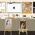 Creative Artist's Desk With Painting Supplies Easels And Wall Corkboard In Studio