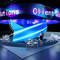 Orient Solutions Exhibition Booth With Large Curved LED Screen And Colorful Lighting