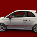 White Compact Sports Car With Red Accents And Stripes On Red Background