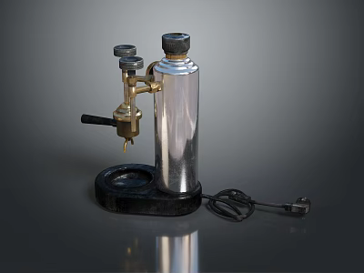 Silver Metal Laptop Power Adapter With Golden Ports Black Base And Cable 3d model