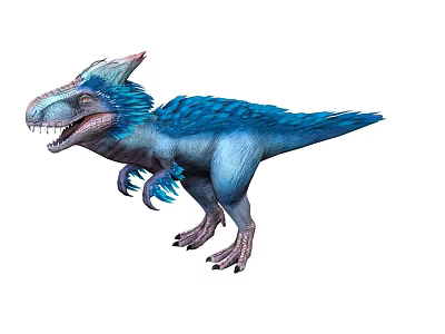 Blue Feathered Dinosaur With Vibrant Plumage Sharp Teeth And Dynamic Standing Pose 3d model