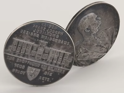 Vintage Silver Collectible Coins With Detailed Building Design And Portrait Inscriptions 3d model