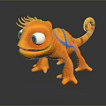 Orange Reptile Chameleon With Blue Eyes And Striped Tail In 3D Model Design