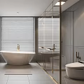 Modern Bathroom Interior Design With Free Standing Bathtub Marble Countertop And Gold Fixtures