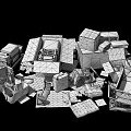 Pile of Assorted Cardboard Boxes and Discarded Items on Black Background