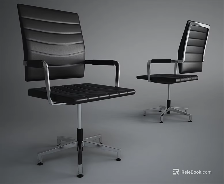 Black Leather Office Chair With Adjustable Armrests Swivel Base And Caster Wheels 3d model 