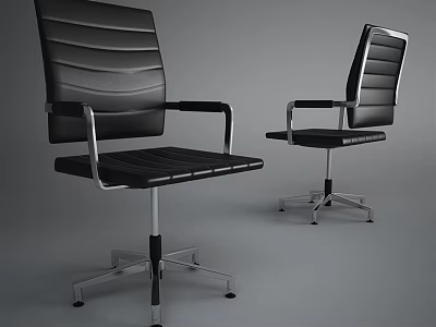 Black Leather Office Chair With Adjustable Armrests Swivel Base And Caster Wheels 3d model