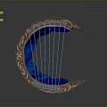 Crescent Shaped Wooden Decorative Household Item With Carved Patterns Blue Interior And Strings
