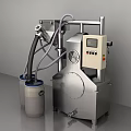 Industrial Equipment Control Panel Display White Buckets Connected via Black Purple Hoses Modern Metal Design