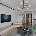 Modern Open Kitchen Dining Room Interior With Marble Island Wooden Cabinets And Dining Table