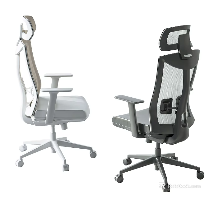 Modern Ergonomic Mesh Office Chairs in Gray and Black with Adjustable Design Features 3d model 