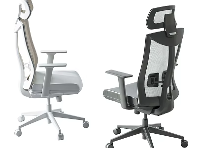 Modern Ergonomic Mesh Office Chairs in Gray and Black with Adjustable Design Features 3d model