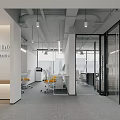 Modern Open Public Office Area With Glass Partitions Desks And Chairs