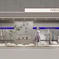 CHILLCHAN Clothing Store Window with Mannequins Blue Accents Small Tree and Shoes