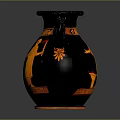 Decorative Ceramic Vase with Black Body and Orange Mythological Figure Paintings Two Handles