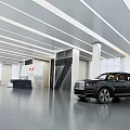 Car Showroom Reception Desk With Modern Interior And Black Luxury Car