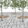 Outdoor Table And Chair Set With Wooden Tables White Chairs Trees On Paved Ground