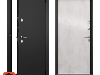 Modern Swing Doors With Black And Light Colored Panels Metal Frame And Door Locks 3d model