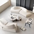 Fabric Combination Sofa Curved Double Sofa Solid Wood Mother and Mother Coffee Table Solid Wood Single Chair Floor Lamp Solid Wood Background Wall 3d model