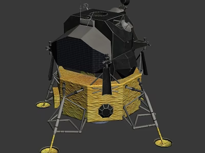 Lunar Lander Spacecraft Model With Yellow Base And Landing Legs Structure 3d model