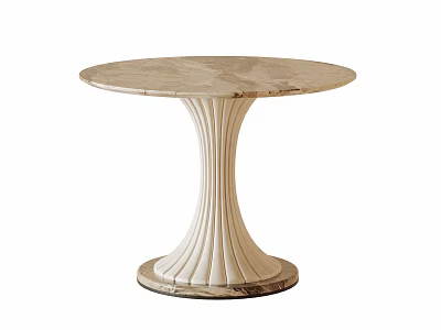 Round Marble Top Dining Table With Fluted White Pedestal Base Modern Design 3d model