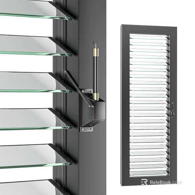 Modern Blinds With Glass Slats Metal Frame And Adjustable Mechanism 3d model 