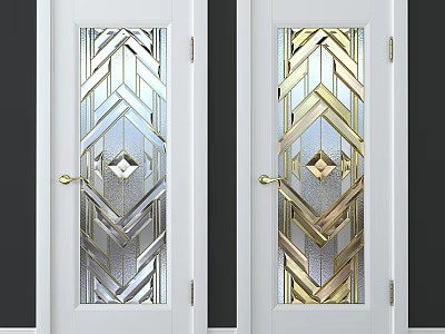 Decorative White Doors With Geometric Glass Panels Silver And Gold Design 3d model