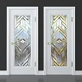 Decorative White Doors With Geometric Glass Panels Silver And Gold Design