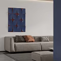 Modern Living Room With Sofa Coffee Table Decorative Art Large Windows Blinds And Blue Cabinets