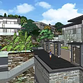 Hotel Building Complex with Modern Traditional Architecture in Lush Green Landscape and Courtyard