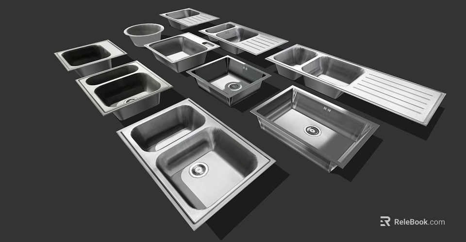 Stainless Steel Kitchen Sinks With Various Styles And Modern Design For Home 3d model 