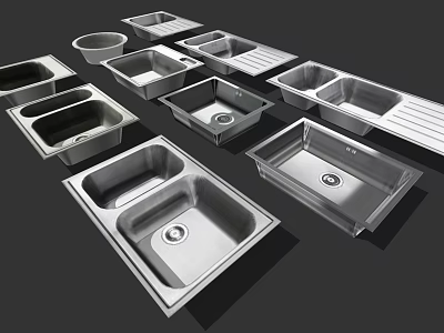Stainless Steel Kitchen Sinks With Various Styles And Modern Design For Home 3d model