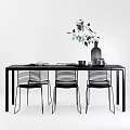 Modern Black Dining Table Set With Wireframe Chairs Green Plant Vase And Tableware 3d model