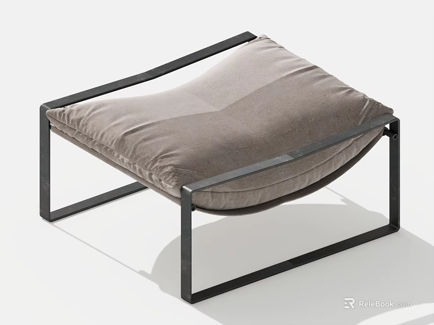 Modern Minimalist Stool With Black Metal Frame And Gray Padded Seat 3d model 