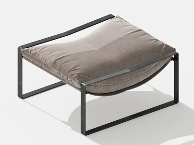 Modern Minimalist Stool With Black Metal Frame And Gray Padded Seat 3d model
