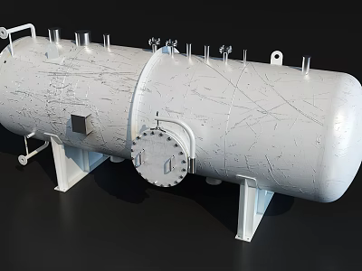 Industrial Storage Tank With Textured Surface Multiple Pipes Valves And Support Stand 3d model